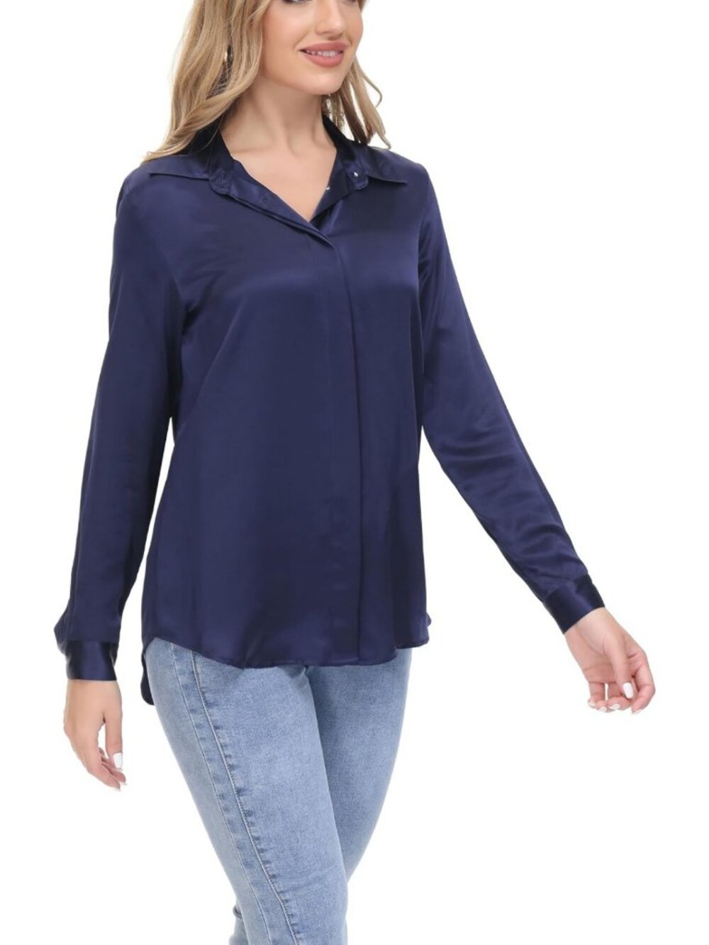 Elegant 100% Mulberry Silk Women's Long Sleeve Blouse - Luxurious & Soft Top